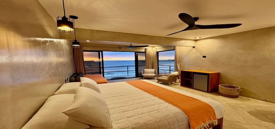 Wave View Room at Miramar SurfCamp with ocean and wave views in Nicaragua